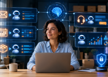 Business team using agentic AI to manage automated workflows in 2026