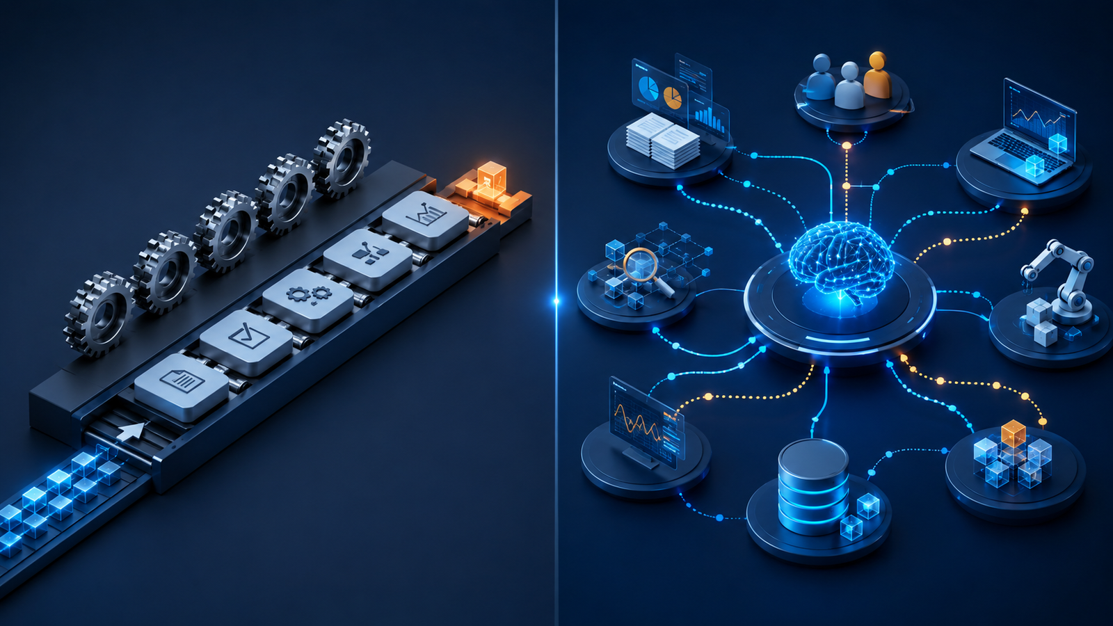 Human managers supervising a multi-agent AI business workflow