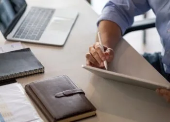 Business owner using laptop