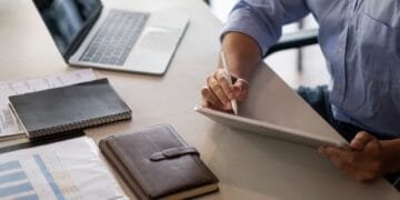Business owner using laptop